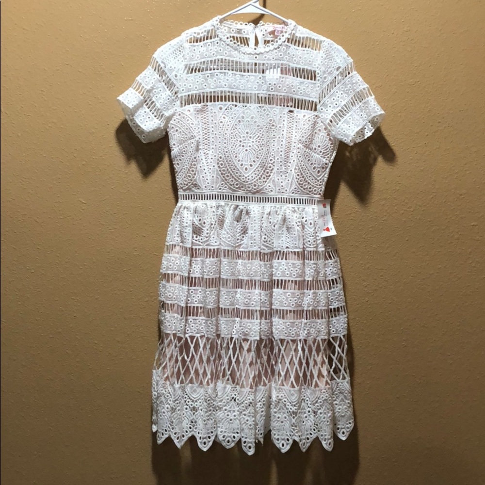A. Peach White Lace A-line dress - Bridal Party Dress - Bride to be